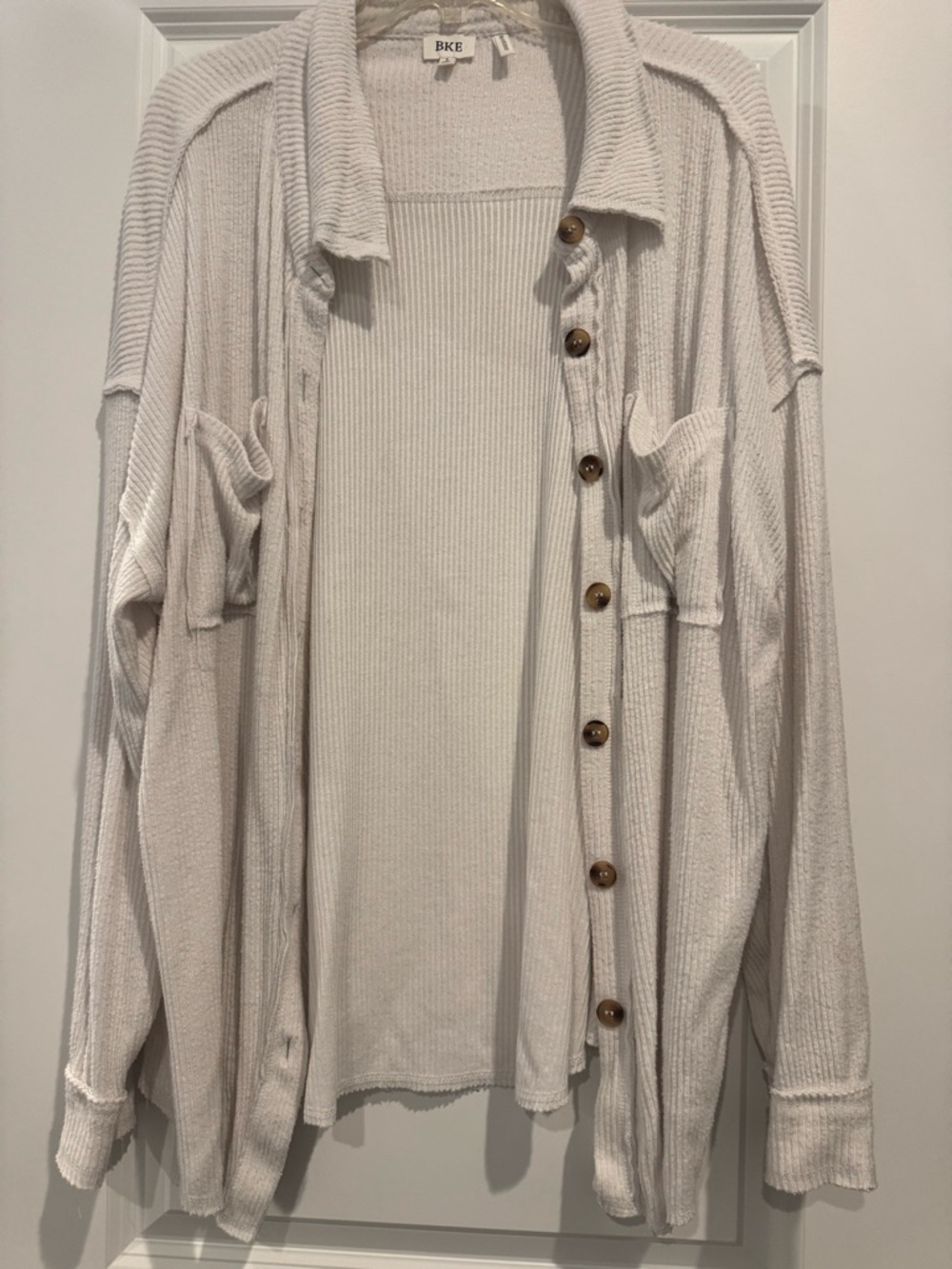 BKE Cream Ribbed Button-Front Cardigan